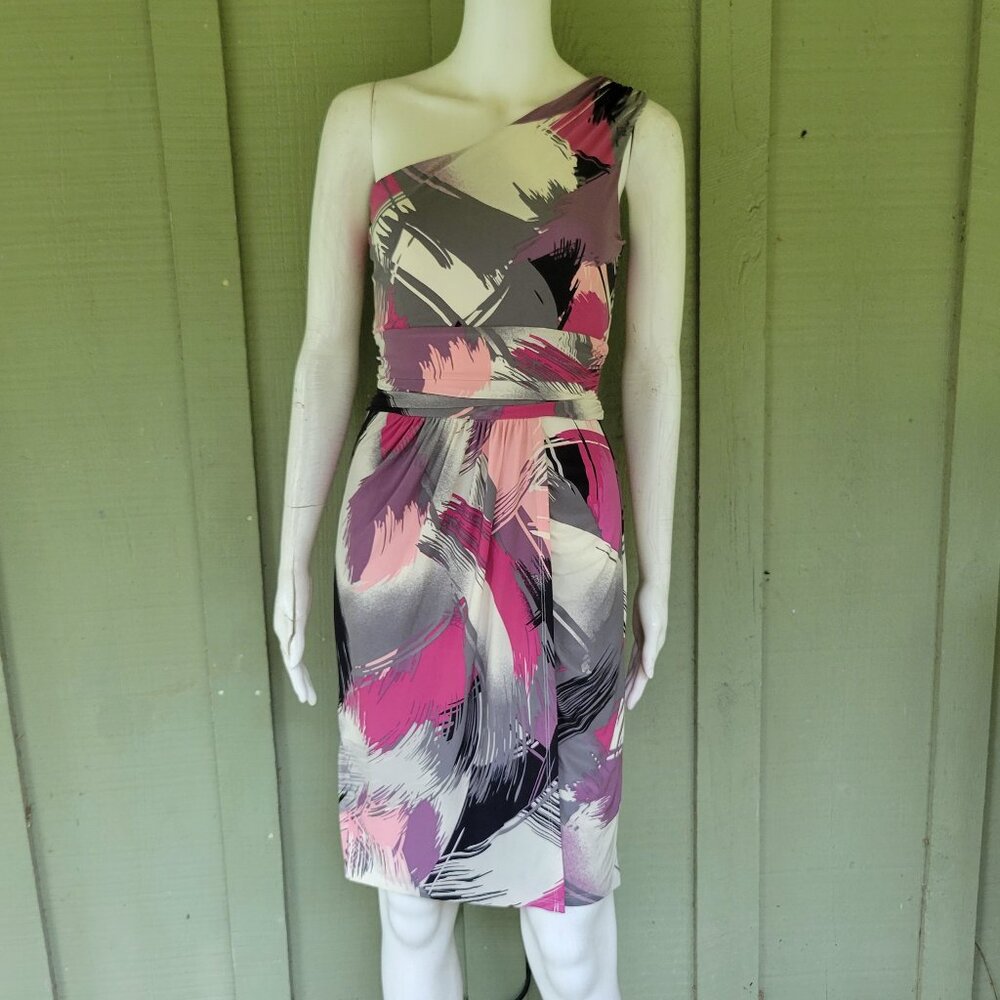New MAX and CLEO Pink Gray One Shoulder Dress 4
